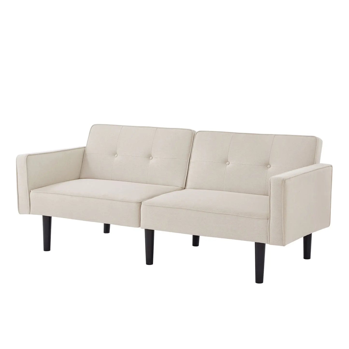 Slaapbank – Bankbed – Bedbank – 2-Zitsbank – Verstelbare Rugleuningen – Katoen-Linnen Stof – Houten Poten - 176 x 76 x 74 cm - Beige
