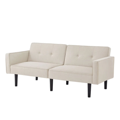 Slaapbank – Bankbed – Bedbank – 2-Zitsbank – Verstelbare Rugleuningen – Katoen-Linnen Stof – Houten Poten - 176 x 76 x 74 cm - Beige