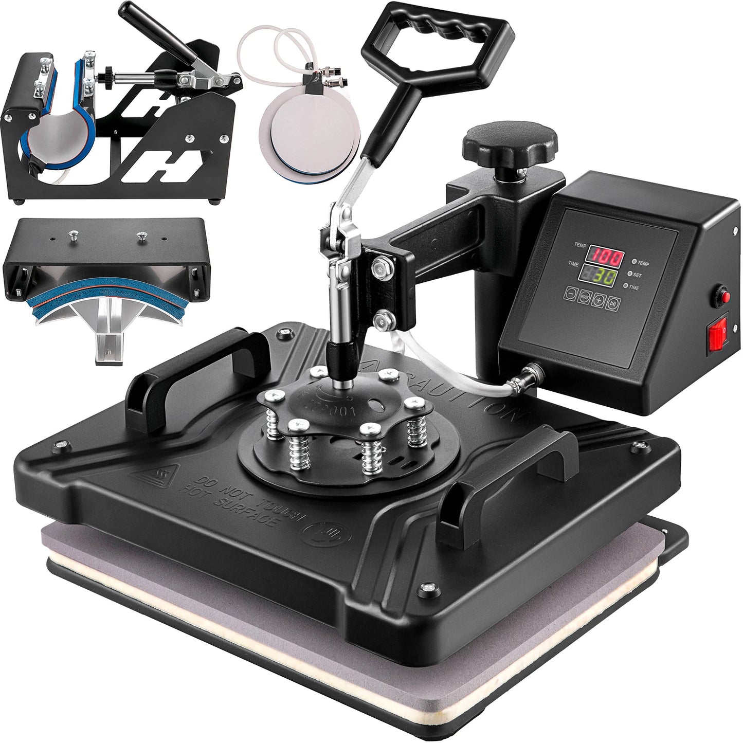 5-in-1 Hittepers – Transferpers – Textielpers – Mokkenpers – Pettenpers – Digitale Bedienung – Groot Teflon Gecoate Plaat 15x15 inch