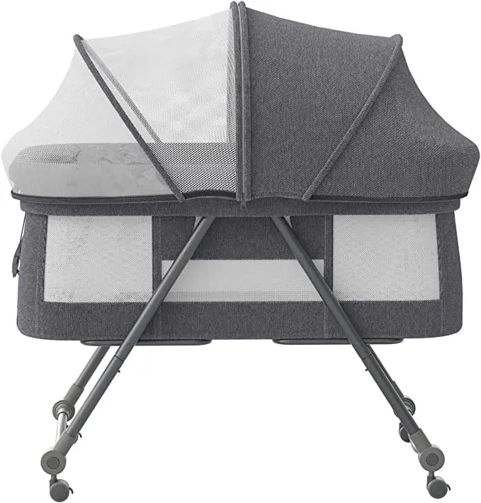 Baby Bed - Co Sleeper - Opvouwbaar - Grab-And-Go Reiswieg - Schommelfunctie - Op Wielen - Incl. Matras - Gray-Bravo Comfort