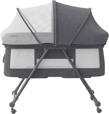 Baby Bed - Co Sleeper - Opvouwbaar - Grab-And-Go Reiswieg - Schommelfunctie - Op Wielen - Incl. Matras - Gray-Bravo Comfort