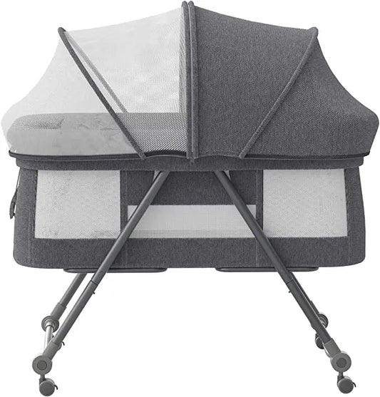 Baby Bed - Co Sleeper - Opvouwbaar - Grab-And-Go Reiswieg - Schommelfunctie - Op Wielen - Incl. Matras - Gray-Bravo Comfort
