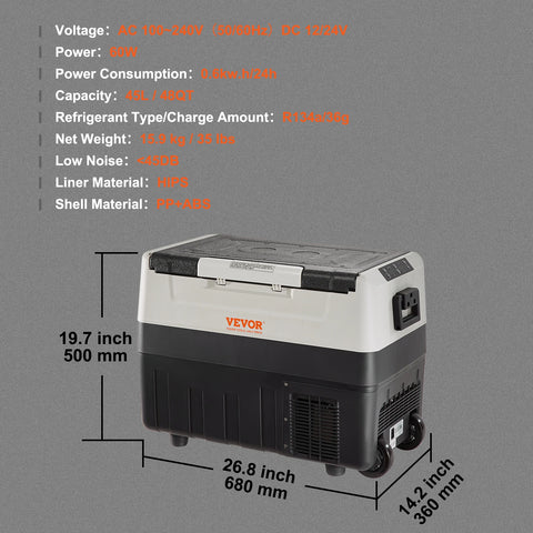 Koelkast - Minikoelkast voor Dranken - Minifridge - Minikoelkast Eten & Drinken - Minikoelkast - 45L 110-240V - Dubbele Zone Draagbaar Vriezen - voor Buiten, Kamperen, Reizen
