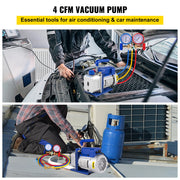 Vevor - Vacuum Pump - Refrigerant Vacuum Pump - Refrigeration Tools - HVAC Refrigeration - Dry Pump 4CFM 1/3HP - with Gauge - Blue
