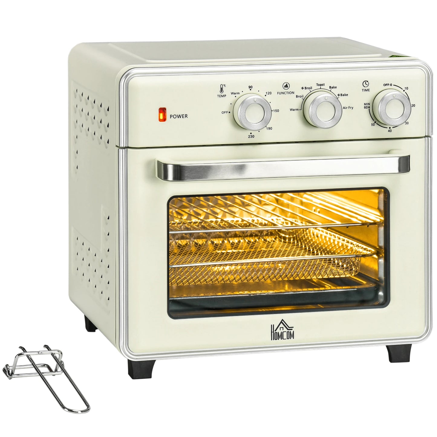 Mini oven with air circulation 20L, 7 in 1 pizza oven, baking pan set, French fry basket, breadcrumb pan, 1 hour timer, 1400 W