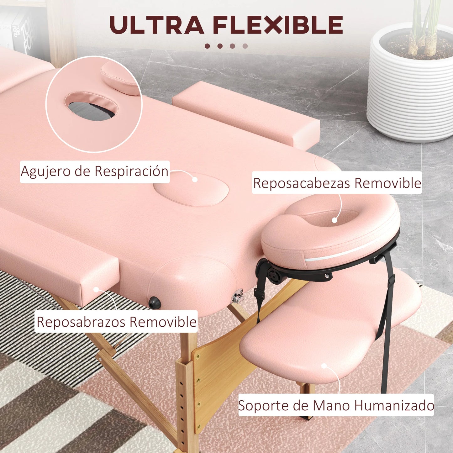 Massagetafel Inklapbaar - Behandeltafel - Massagebank - Verstelbaar Massage Bed - 185x60cm - Hoogte 64-88cm - Draagbaar en Comfortabel - Roze - QUORE