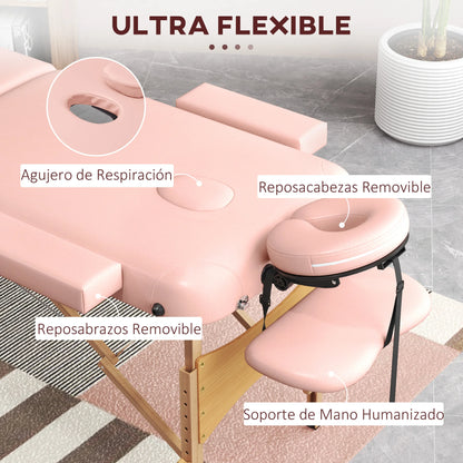 Massagetafel Inklapbaar - Behandeltafel - Massagebank - Verstelbaar Massage Bed - 185x60cm - Hoogte 64-88cm - Draagbaar en Comfortabel - Roze - QUORE