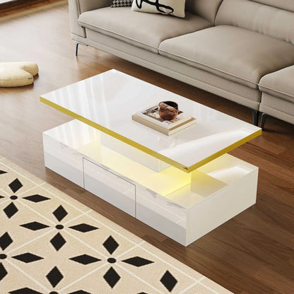Salontafel – Tafel – Opbergtafel – Woonkamertafel – Hoogglans Wit – LED-Verlichting – Lade