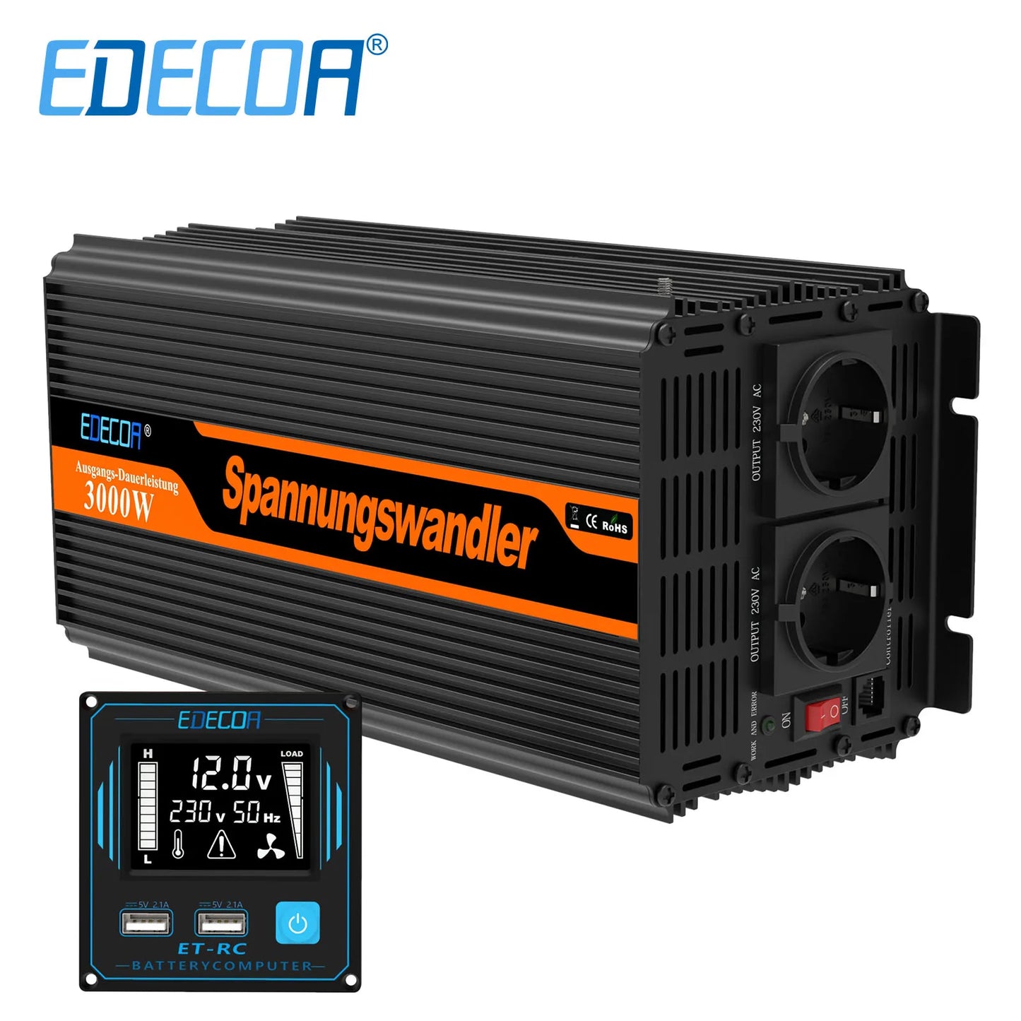 Omvormer – Stroomomzetter – Spanning Omzetter – Power Inverter – 3000W Continu Vermogen – Beveiliging Tegen Overbelasting