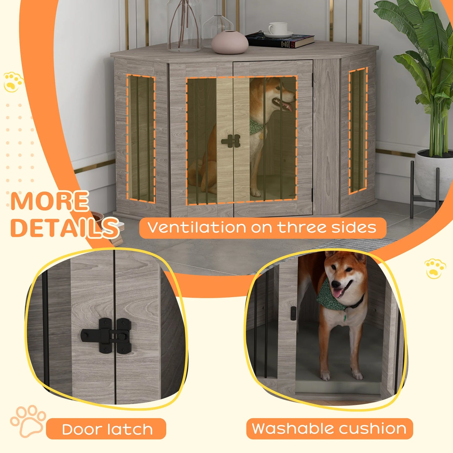 Hondenbench – Hondenhok – Hondenmand – Hond Bench – Houten Constructie – Afneembaar Kussen - 104 x 55 x 63 cm - Grijs
