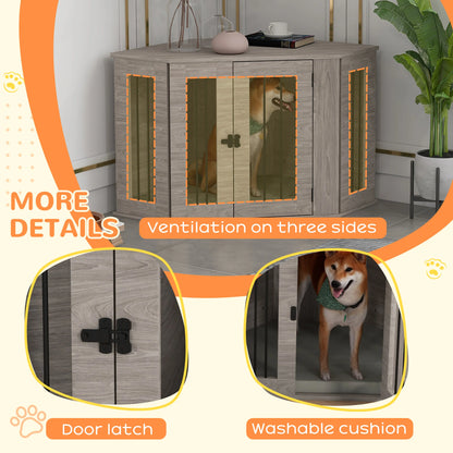 Hondenbench – Hondenhok – Hondenmand – Hond Bench – Houten Constructie – Afneembaar Kussen - 104 x 55 x 63 cm - Grijs