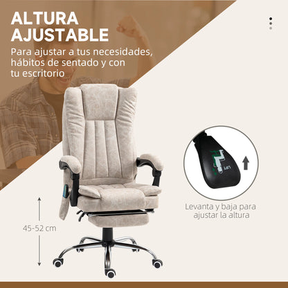 Massage Gaming Stoel - Bureaustoel - Swivel Stoel - met Voetsteun - Hoofdsteun - Verstelbare - Rugleuning - 6-puntsmassage - Ergonomische - Draaibare - 62 x 67 x 113-120 cm - Cream