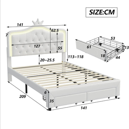 Bedframe – Gestoffeerd Bed – Ledikant – Opbergbed – Slaapbank – Verstelbaar Hoofdeinde – Led-Verlichting