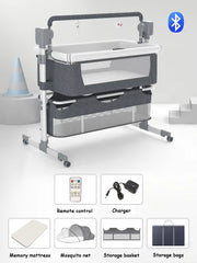 Babybed - Wieg - Elektrisch Babybed - Elektrisch Babybed - Verplaatsbaar - Draagbaar - Ledikant - Met Afstandsbediening - Bluetooth- Grijs