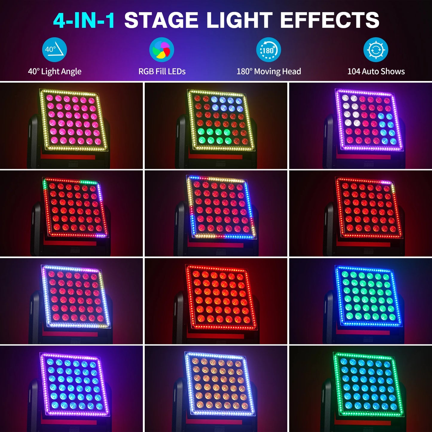 Moving Head Lamp – Moving Head Wash – DJ Licht – Podiumverlichting – Disco Lichteffect – 200W RGBW LED – DMX512 Controle