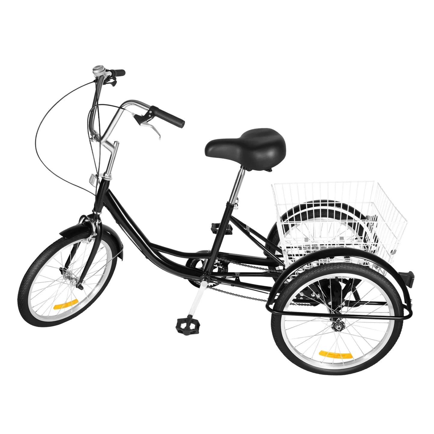 20" 8-Speed Adult Tricycle Adjustable 3-Wheel Bicycle Road Trike Bike Load 110kg with Basket+Bell+Mudguards 160*64cm Black/White
