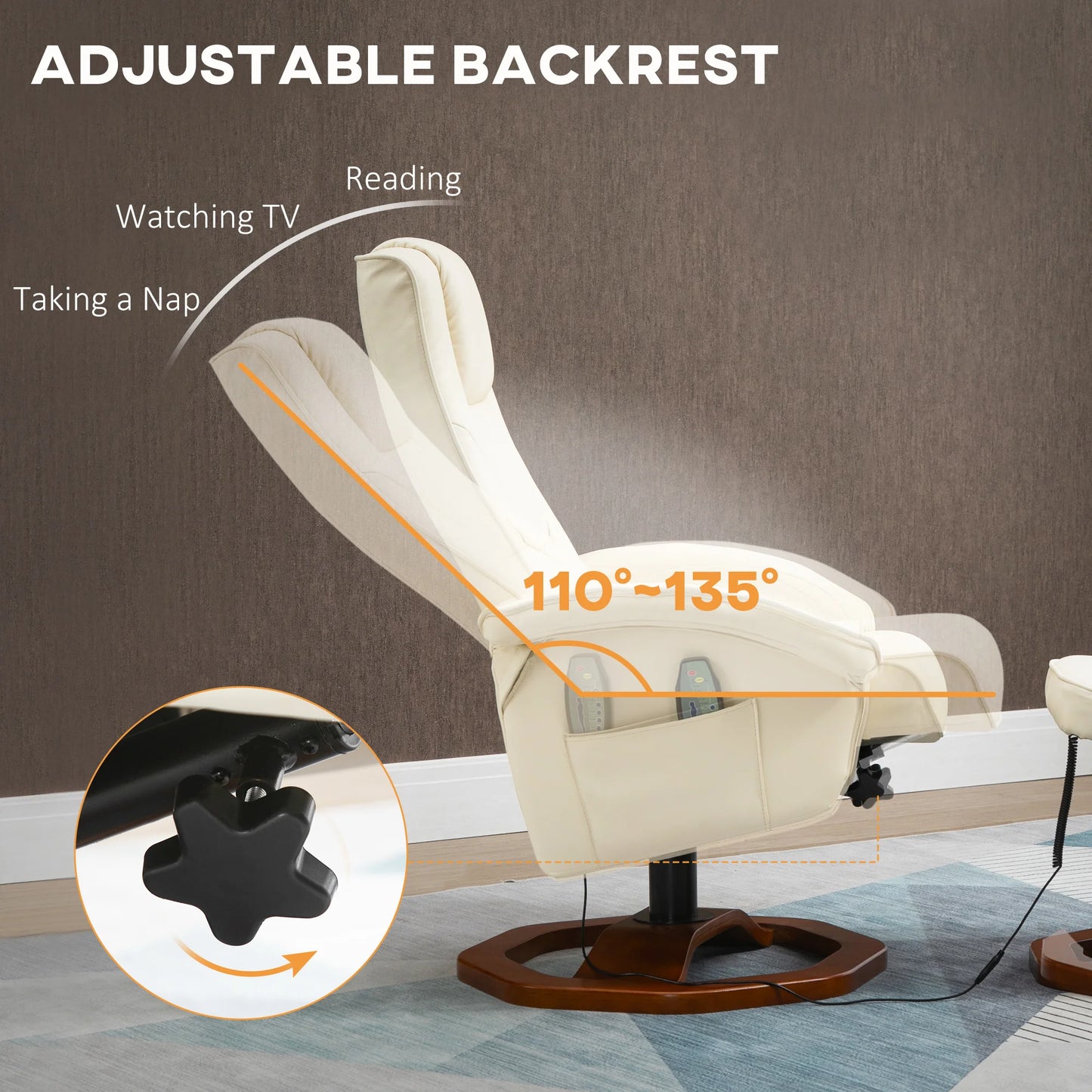 Massagestoel – Relaxstoel – Massagezetel – Ontspanningsstoel – Met Voetenbankje – Instelbare Rugleuning – PU-Kunstleer