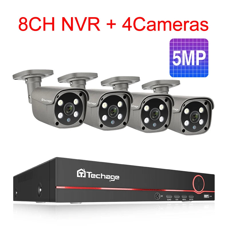 Techage 8CH 8MP 5MP 4K POE Camera System Two Way Audio Colorful Night Smart AI Face Detection CCTV Video Surveillance Clearance - QUORE