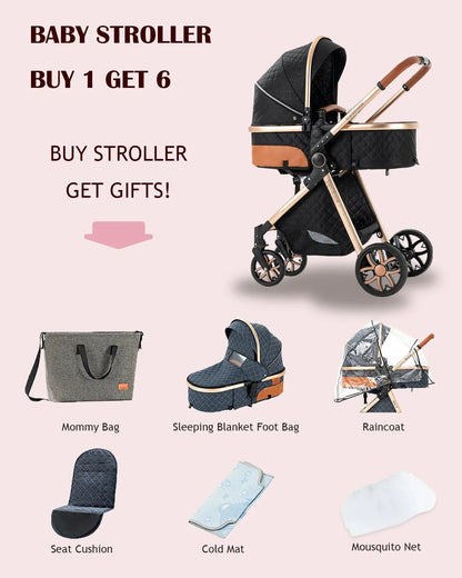 High Landscape 3 in 1 Baby Stroller Convertible Baby Pram with Car Seat Warm Infant Pushchair Easy Folding Travel Stroller