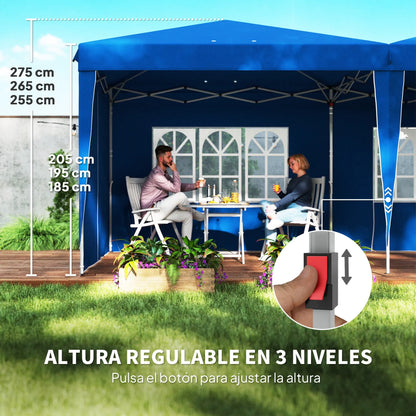 Tuinpaviljoen – Partytent – Tuitent – Vouwtent – Opvouwbare Tent – 3 x 6 Meter – Verstelbare Hoogte – Waterbestendig Frame - Blauw - QUORE