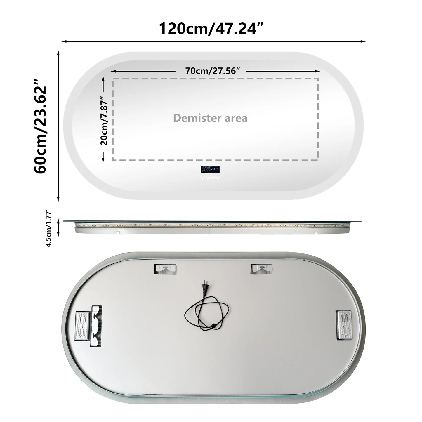 Badkamerspiegel – Bluetooth Spiegel – Verlichte Spiegel – LED Spiegel – Dimbare Verlichting – Bluetooth Speaker – Anti-Fog Systeem - 120x60cm - QUORE