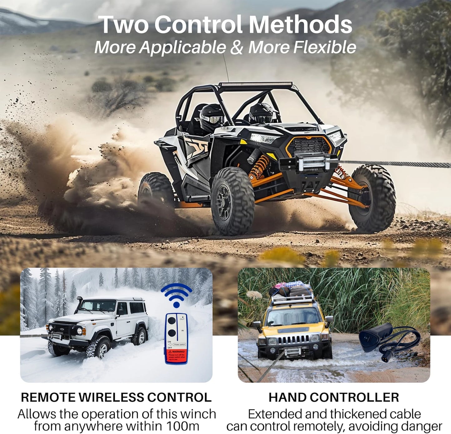 Elektrische Lier – Offroad Lier – Auto Lier – Kabellier – Trekcapaciteit 5443 Kg – IP67 Waterdicht - 12000lbs - 12V - met Draadloze Afstandsbediening - Stalen Kabel - voor ATV UTV-aanhangwagen