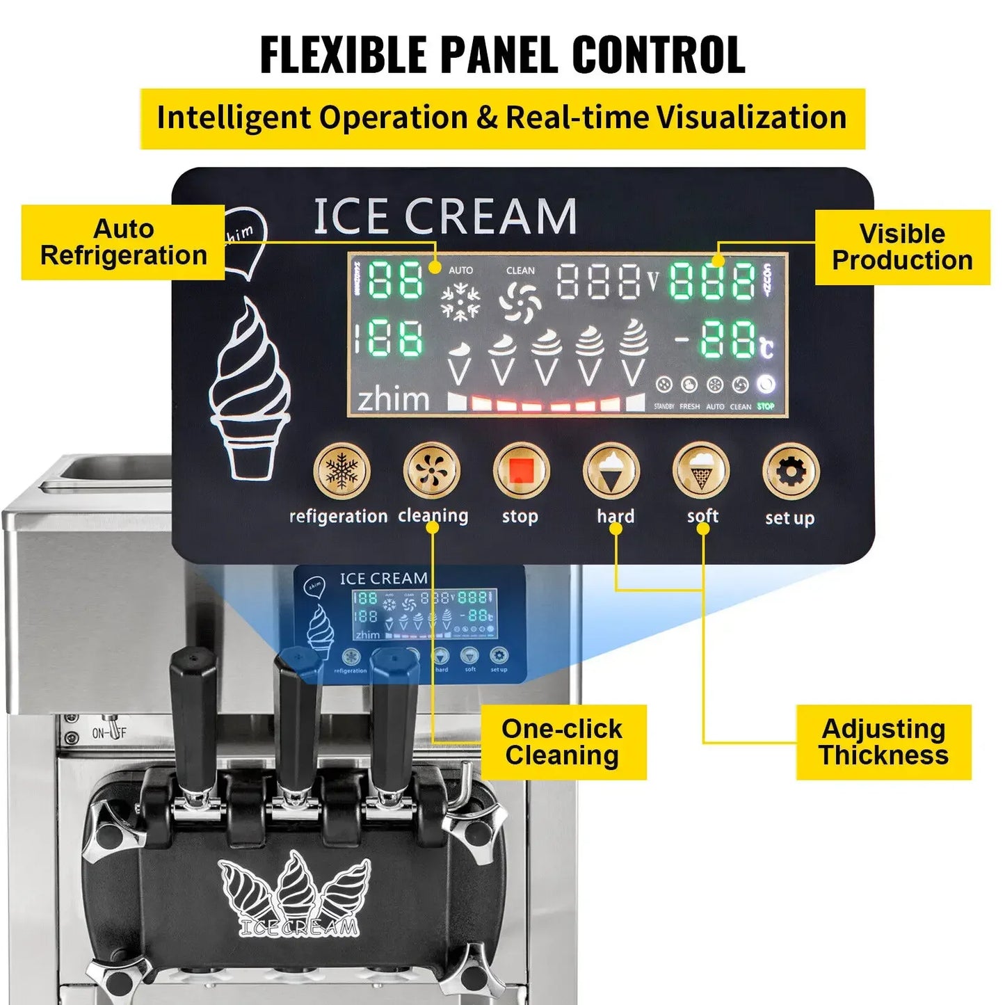 Softijsautomaat – IJsautomaat – Softijsmachine – IJscreatie Machine – 18 Liter Per Uur – 1200W Compressor