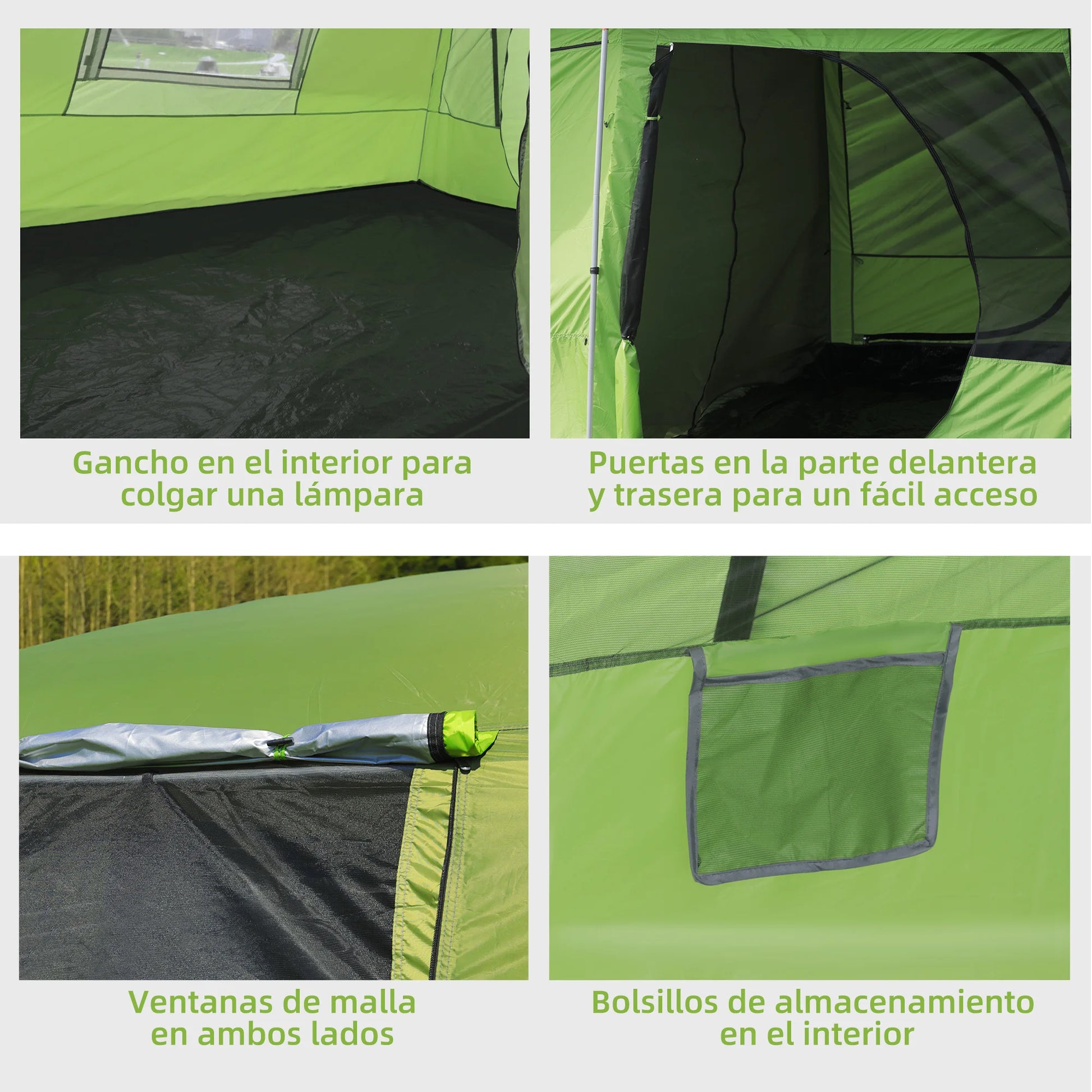 Familietent - 4 tot 8 Personen - Grote Kampeertent - Dubbele Compartimenten - UV-bescherming - Waterdicht - 405x305x225 cm - Groen - QUORE
