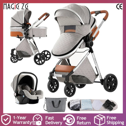 3-in-1 Kinderwagen – Wandelwagen – Buggy – Autostoel – Babykoets – Ash Grey – Lichtgewicht & Inklapbaar – Geschikt Voor Pasgeborenen Tot Peuters