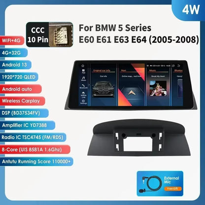 Android 14 Autoradio – Multimedia Systeem – Carplay Radio – 10,25 Inch Touchscreen – 4G Connectiviteit – Compatibel BMW 3- en 5-Serie E92 09-12 – Snelle 6-Core Processor – Built-in Canbus Module