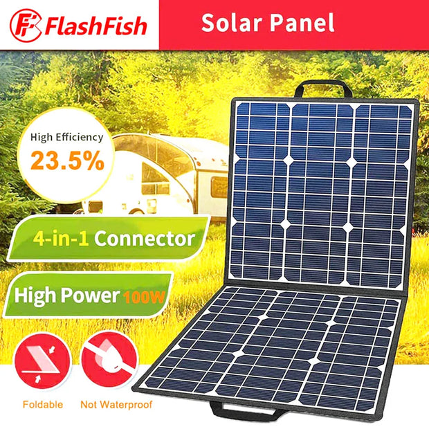 Zonnepaneel - Zonnepanelen Compleet Pakket - Zonnepaneel Opvouwbaar - Zonnepaneel Camper - 18V 100W Draagbaar Zonnepaneel - 4-in-1 - Connector Dubbele USB-Uitgangen - Draagbaar en Opvouwbaar - Zwart