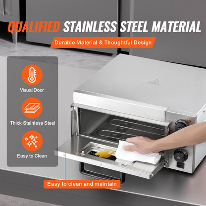 Pizzaoven - Elektrische Pizzaoven - Multifunctionele Pizzamaker - Enkeldekslaag - met Steen - Handvat - 14inch - 51.7 x 47 x 26.6 cm - Zilver