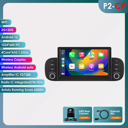 1Din Android 13 Autoradio – Car Multimedia Speler – Auto Stereo – Navigatiesysteem – Android Auto – CarPlay Ondersteuning – 7 Inch Touchscreen – 45W x 4 Versterkers – Variant P2CP Met Achteruitrijcamera Input
