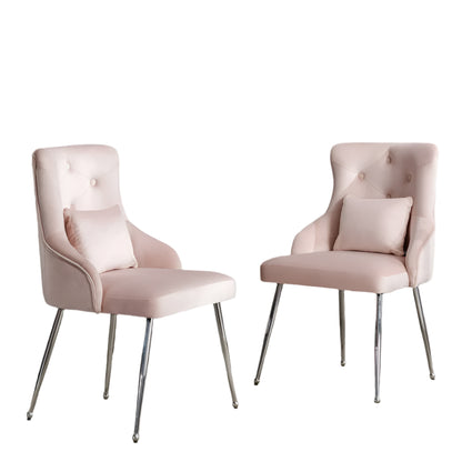 Eetkamerstoel – Set van 2 - Fluwelen Eetkamerstoel – Comfortabele Stoel – Moderne Zitstoel – Luxe Eettafelstoel – Hoogwaardig Schuim – Ergonomische Lendensteun - 54.5 x 58.5 x 87.5 cm - Roze