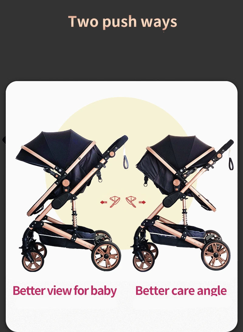Kinderwagen - Buggy - Baby Kinderwagen 3 in 1 - Luxe Draagbare Reiswieg met Aluminium Frame - Opvouwbare Wandelwagen - Hoog Landschap Babywagen - Roze-Grijs