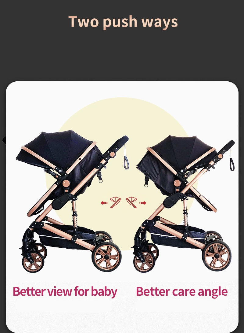 Kinderwagen - Buggy - Baby Kinderwagen 3 in 1 - Luxe Draagbare Reiswieg met Aluminium Frame - Opvouwbare Wandelwagen - Hoog Landschap Babywagen - Groen-Grijs