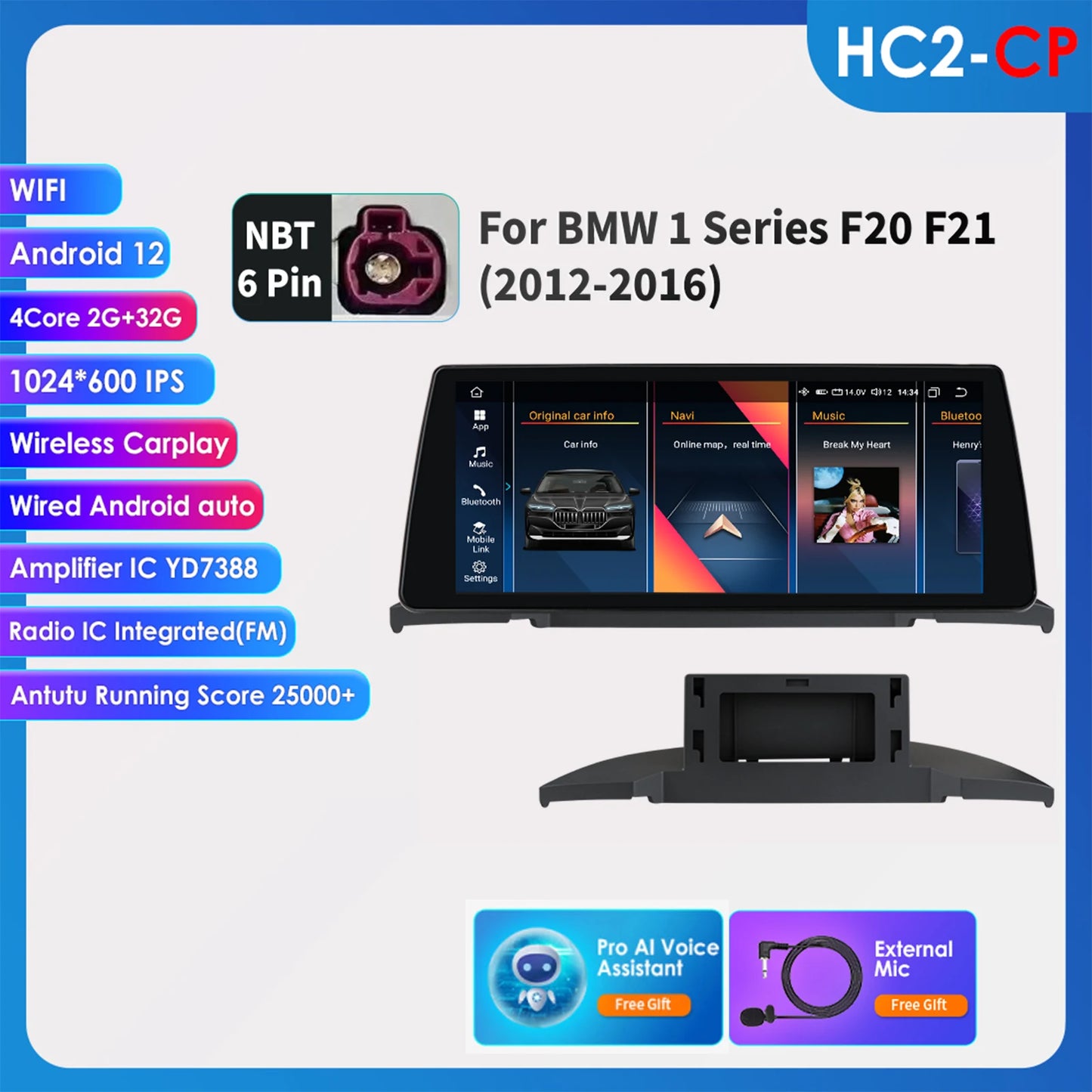 Multimedia Speler BMW 1 Serie – Auto Radio – Navigatiesysteem – Touchscreen – Android Unit – Draadloze CarPlay – 10,25 Inch QLED – Android 14 OS – Canbus Plug & Play - QUORE