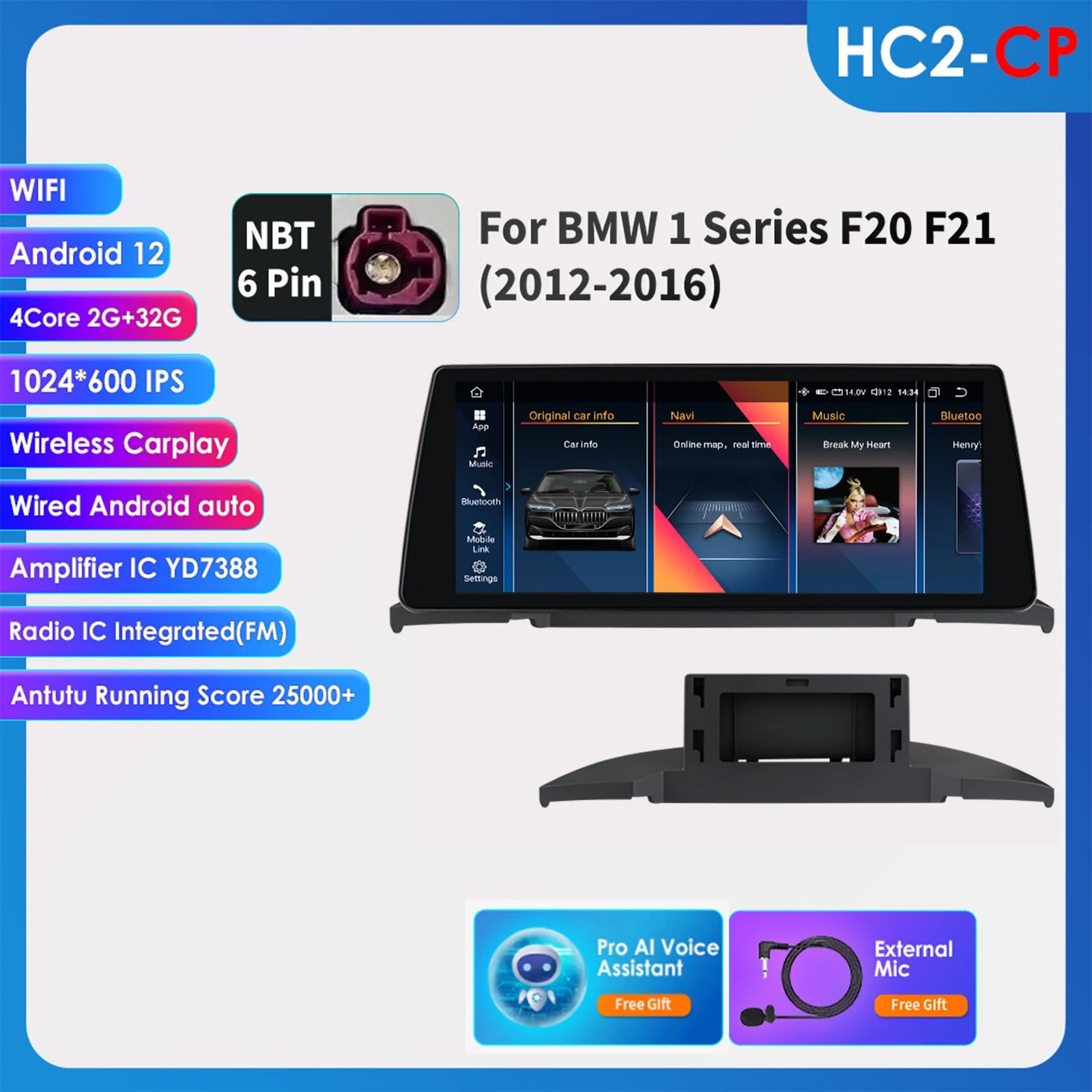 Multimedia Speler BMW 1 Serie – Auto Radio – Navigatiesysteem – Touchscreen – Android Unit – Draadloze CarPlay – 10,25 Inch QLED – Android 14 OS – Canbus Plug & Play - QUORE