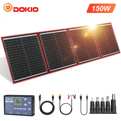 Dokio 97W 150W 195W 295W Portable Foldable Solar Panel with 12V Controller Flexible Solar Panel for Family Camping Trip