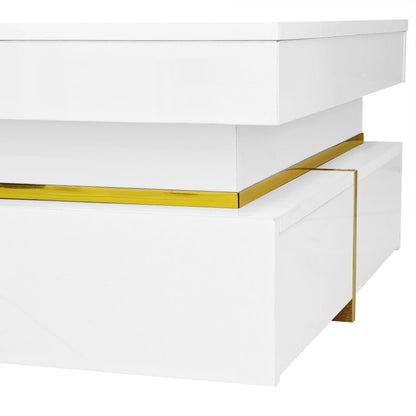 Salontafel – Koffietafel – Tafel – Woonkamertafel – Hoogglans Afwerking – Gouden Accenten – Twee Lades