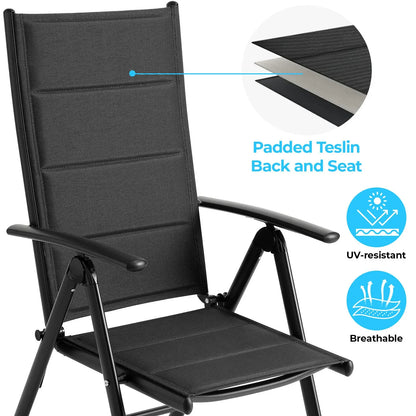 Inklapbare Tuinstoelen – Vouwstoelen – Balkonstoelen – Campingstoelen – Barbecue Stoelen – 7-Posities Verstelbare Rugleuning – Lichtgewicht Aluminium Frame - Zwart - QUORE