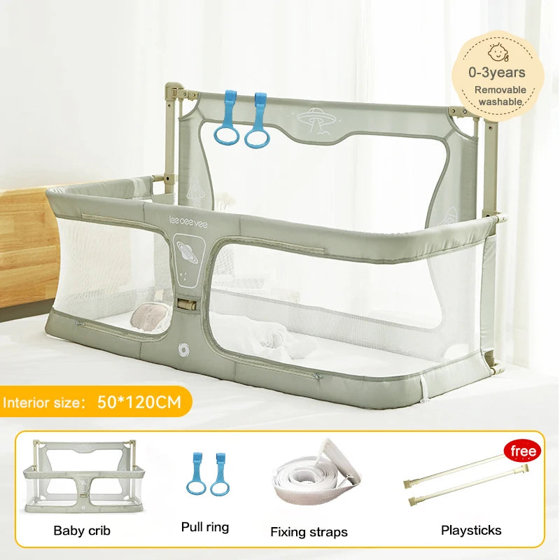 Babybed - Co-sleeper Wieg - Wieg - Dubbel Gebruik - Opvouwbaar - Ledikant - met Bedrand Bescherming - Zonder Klamboe - Groen - QUORE