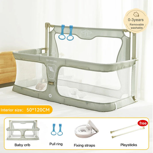 Babybed - Co-sleeper Wieg - Wieg - Dubbel Gebruik - Opvouwbaar - Ledikant - met Bedrand Bescherming - Zonder Klamboe - Groen - QUORE