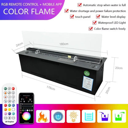 3D Holografische Openhaard – Elektrische Sfeerhaard – Mist Openhaard – Inbouw Openhaard – Remote Bediening – 1800mm Lengte – Automatisch Waterbeheer