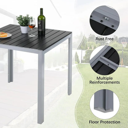 Aluminium Tuintafel – Balkon Tafel – Bistrotafel – Buiten Tafel – Tuin Eettafel – Weerbestendig – 75x75x72 cm – Zwart Design - QUORE