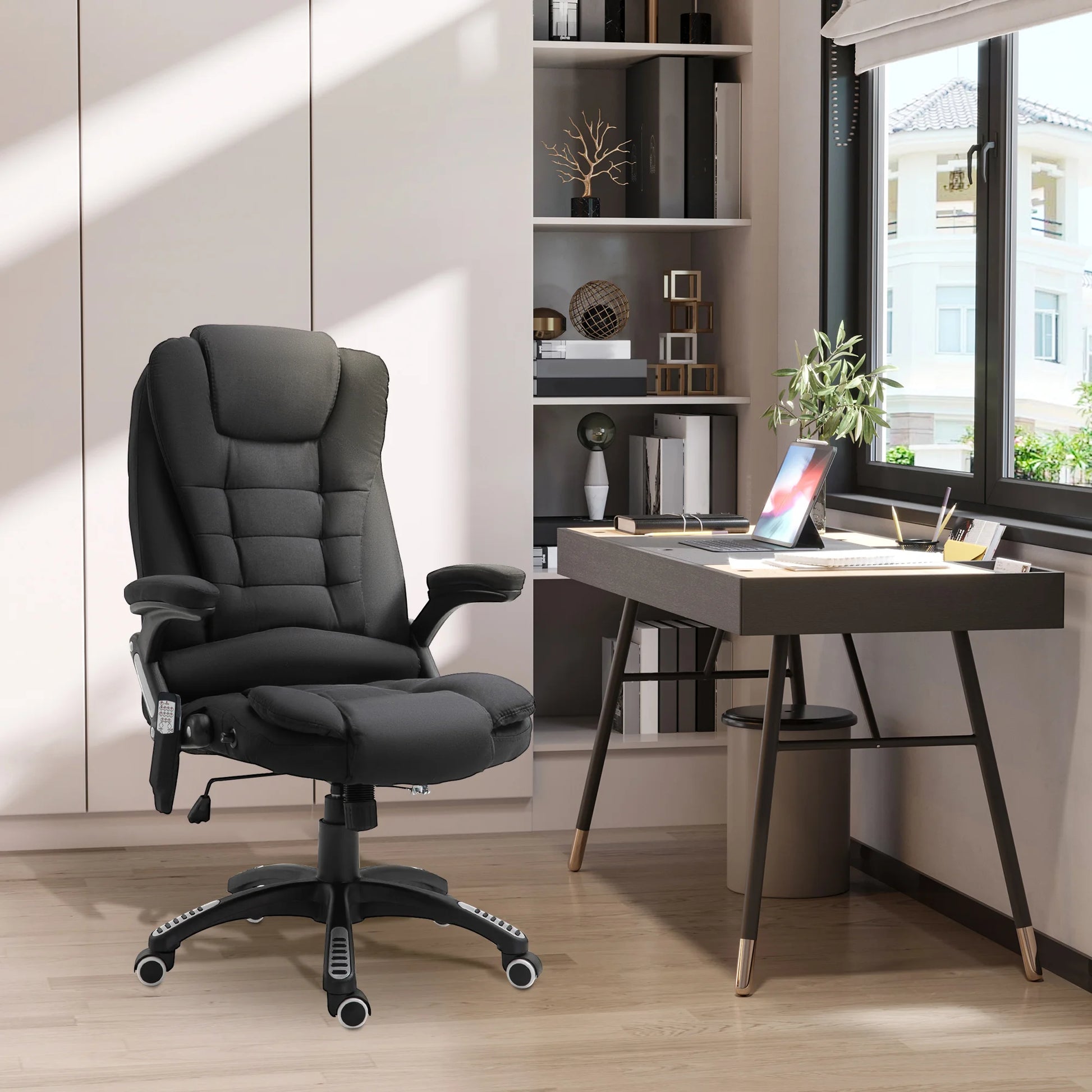 Massage Bureaustoel – Bureaustoel Met Massage – Ergonomische Werkstoel – Relaxstoel Met Verwarming – Comfortabele Zitzak – 6 Massagepunten – Verstelbare Rugleuning Tot 130° - Zwart - QUORE