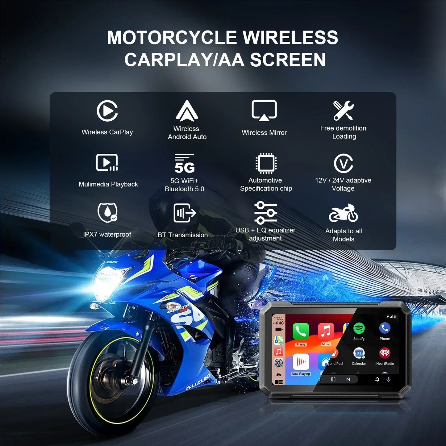 Motorfiets GPS – Motornavigatie – Motorhouders – Navigatie – Telefoonhouder – 7 Inch Waterdicht Scherm – Draadloze Apple CarPlay en Android Auto