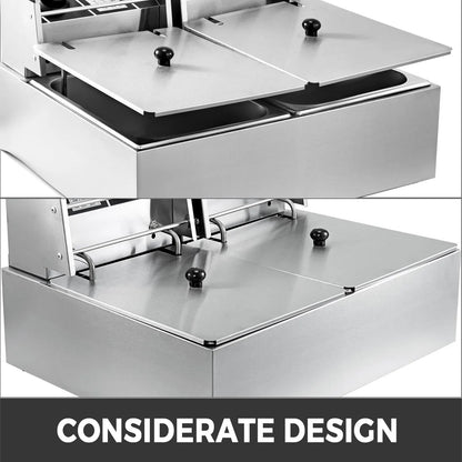 Dubbele Frituurpan - 12L - Frituurpan – Elektrische - 5000W – RVS – Instelbare Thermostaat – Voor Horeca - en Thuisgebruik - Krachtig - en Snel Opwarmen