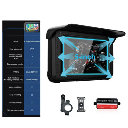 Motorfiets GPS – Motornavigatie – Motorhouders – Telefoonhouder – Navigatie Accessoires – 5 Inch Scherm – Draadloze Apple CarPlay & Android Auto