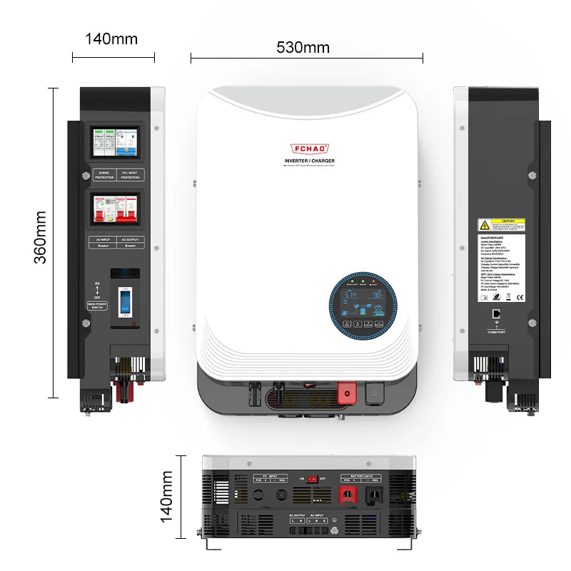 Zonne-omvormer – Hybride Inverter – Solar Inverter – MPPT Laadregelaar – Zuivere Sinusgolf – 6,2 kW Vermogen – WiFi Monitoring - QUORE